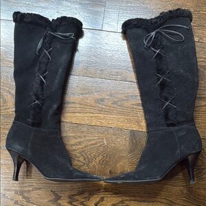 Ralph Lauren Black Suede Heeled Boots with Stiletto